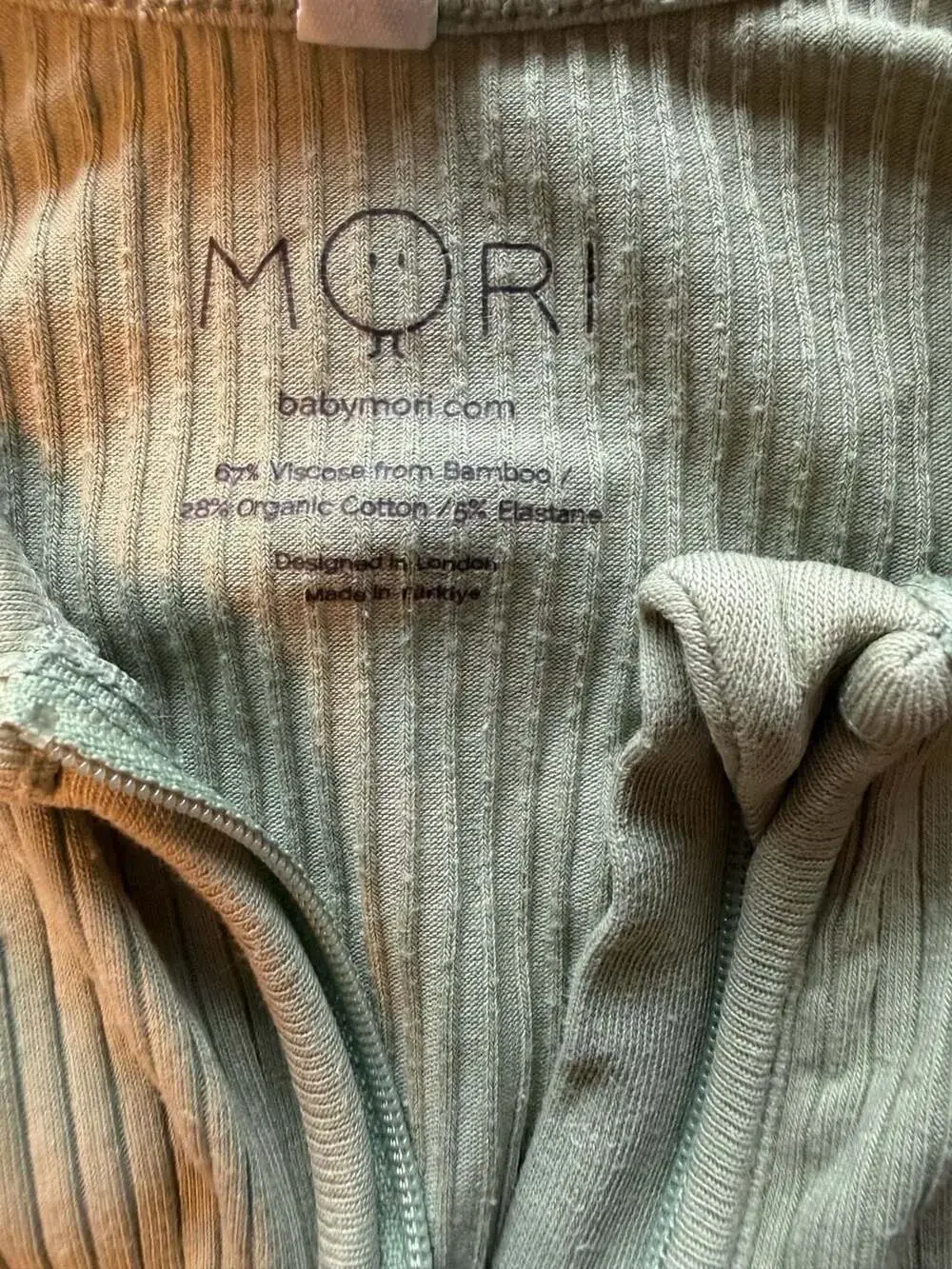 MORI Baby bamboo organic cotton Ribbed Zip Sleepsuit, 18-24 Months, Set of 2